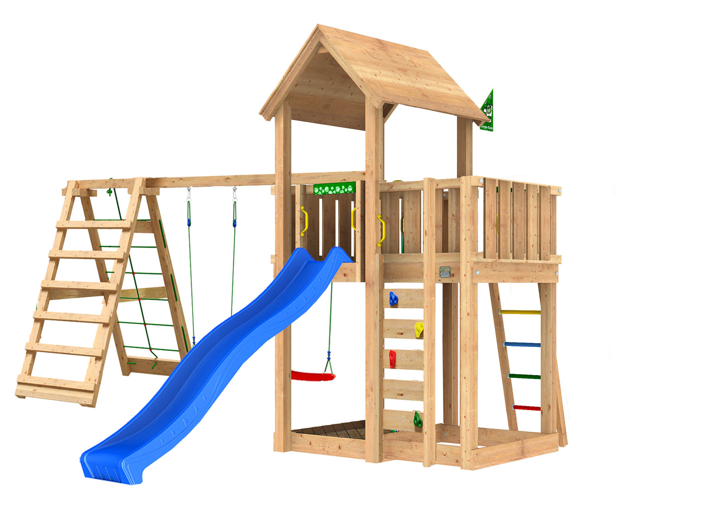 Leikkitorni Jungel Gym Mansion 2.1 ja 2-Climb Module 220, sininen liukumäki ja 120 kg hiekkaa