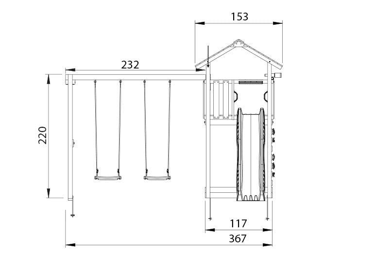 Leikkitorni Jungle Gym Cottage 2.1, 2-Swing Module 220 ja vihreä liukumäki