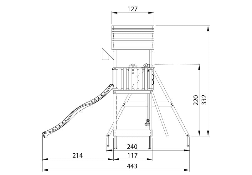 Leikkitorni Jungle Gym Mansion 2.1 ja 2-Swing Module 220, vihreä liukumäki ja 120 kg hiekkaa