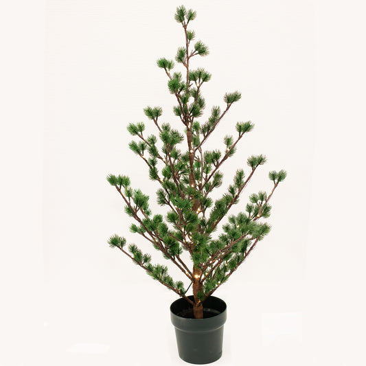 Lehtikuusi ruukussa, korkeus 90 cm, 80 LED-valoa ja paristokotelo ajastimella NORDIC WINTER