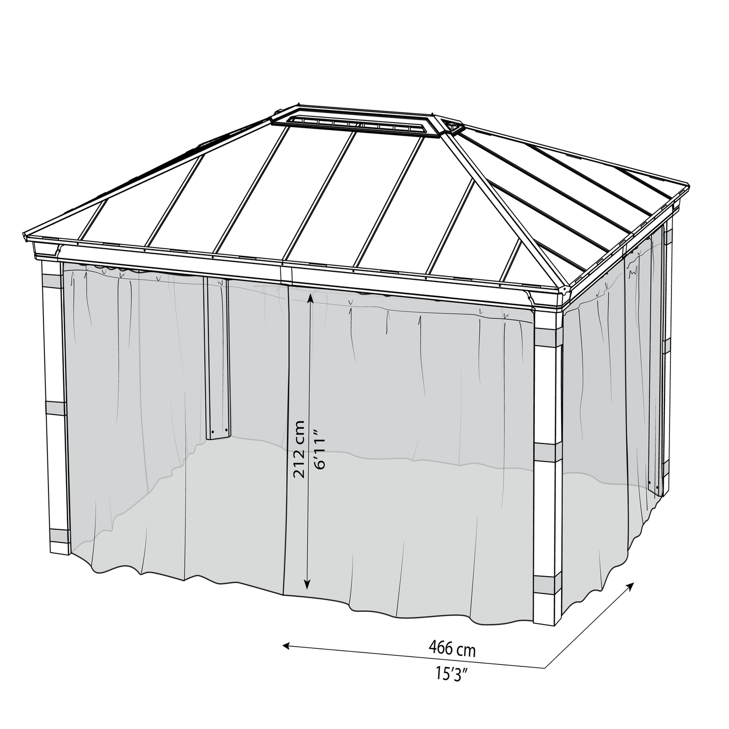 Hyttysverkkosetti, 4 verhoa, sopii 4,2 x 4,8 m Dallas -paviljonkiin