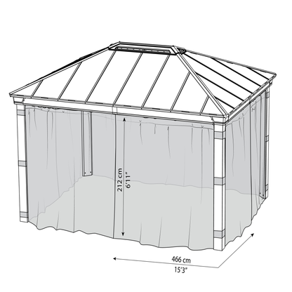Hyttysverkkosetti, 4 verhoa, sopii 4,2 x 4,8 m Dallas -paviljonkiin