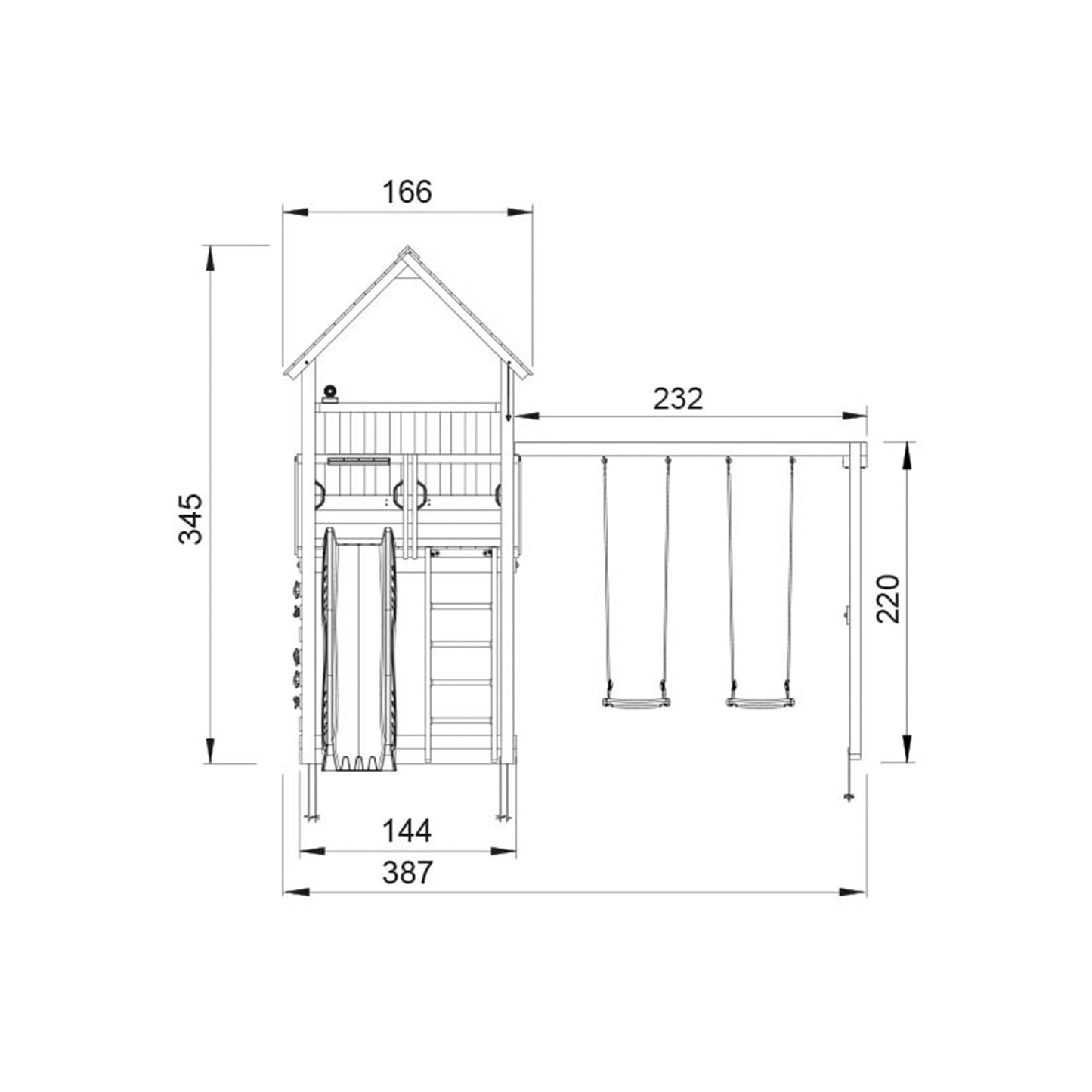 Leikkitorni Jungle Gym Palace 2.1, 2-Swing Module 220, sininen liukumäki ja 120 kg hiekkaa