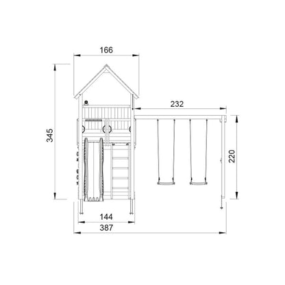 Leikkitorni Jungle Gym Palace 2.1, 2-Swing Module 220, sininen liukumäki ja 120 kg hiekkaa