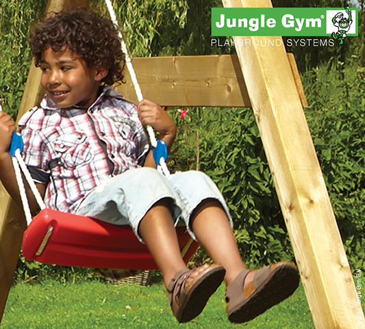 Swing, punainen keinuistuin, joka sisältää köyden Jungle Gym