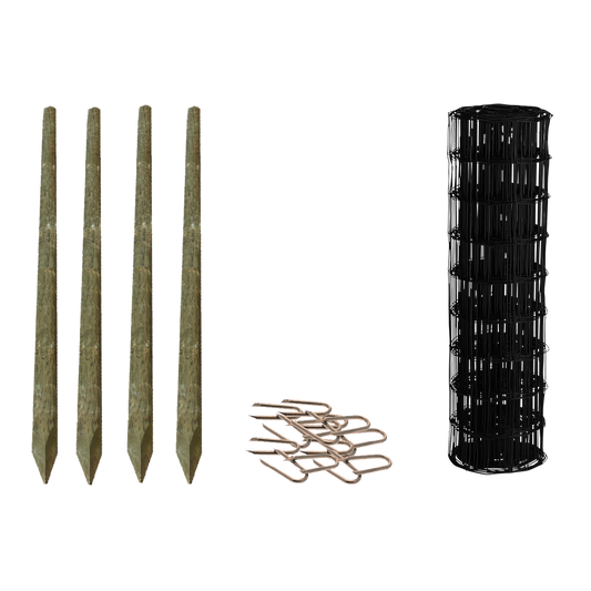 Puutarha-aita, paketti: 90 cm,  5 x 10 - 25 metriä, puutolpilla, musta