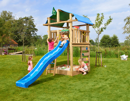 Leikkitorni Jungle Gym Fort 2.1 ja sininen liukumäki