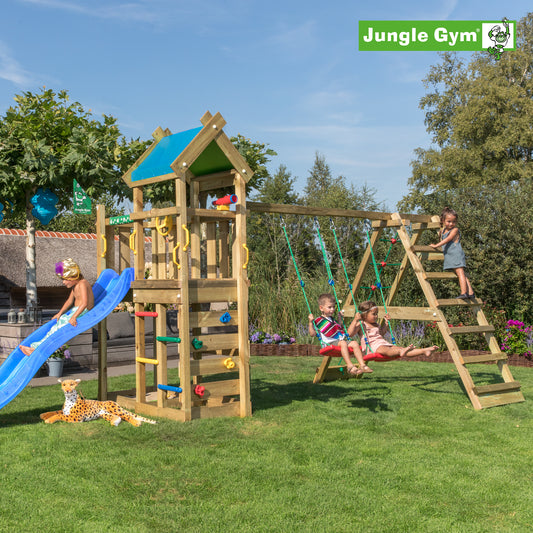 Leikkitornikokonaisuus Jungle Gym Nomad 2-Climb Module 200 ja sininen liukumäki